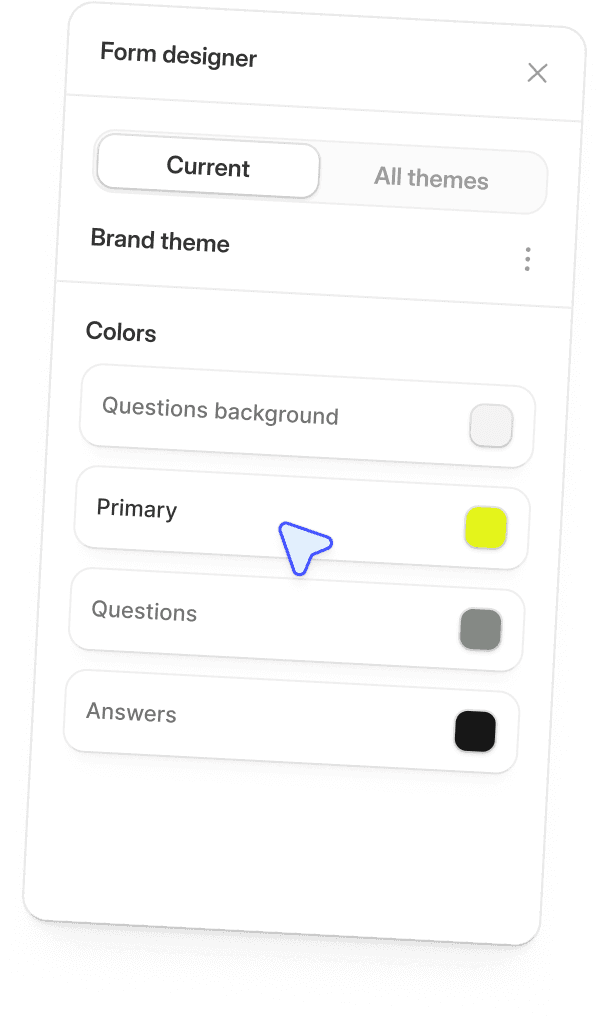 The form designer panel with brand theme colors