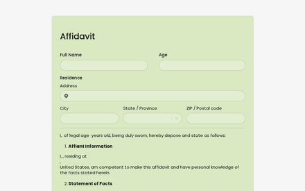 Affidavit Form Template template image