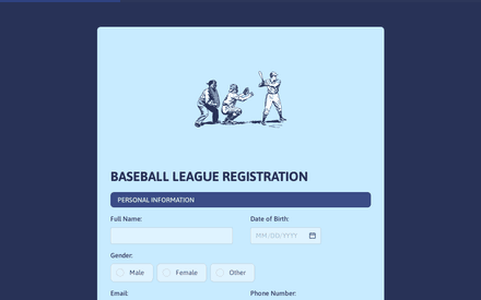 Baseball League Registration Form Template template image