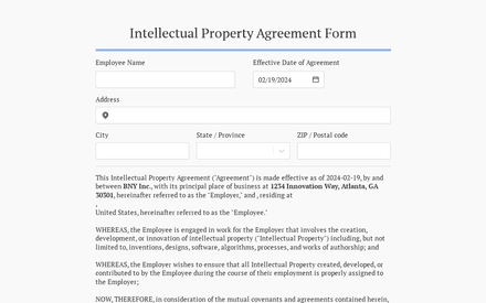 Intellectual Property Agreement Form Template template image