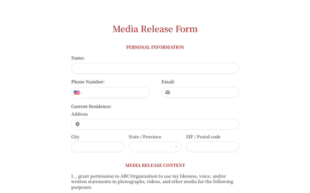 Media Release Form Template template image