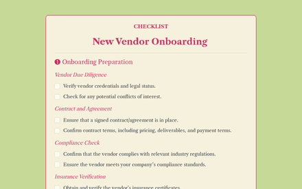 New Vendor Onboarding Checklist Template template image