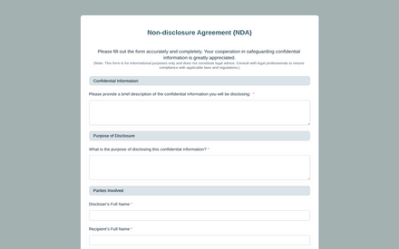 Non-Disclosure Agreement (NDA) Form Template template image