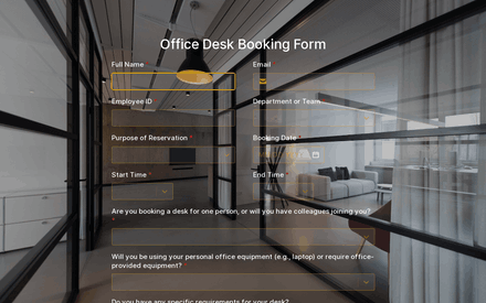 Office Desk Booking Form Template template image