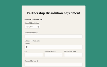 Partnership Dissolution Agreement Form Template template image