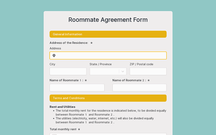 Roommate Agreement Form Template template image