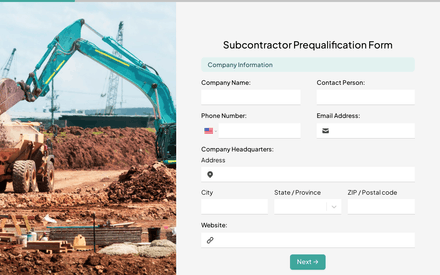 Subcontractor Prequalification Form Template template image