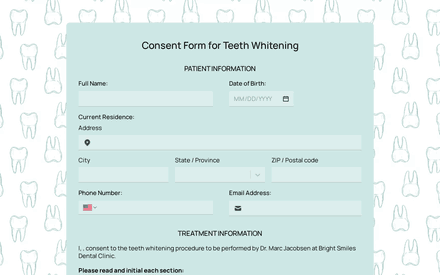 Teeth Whitening Consent Form Template template image